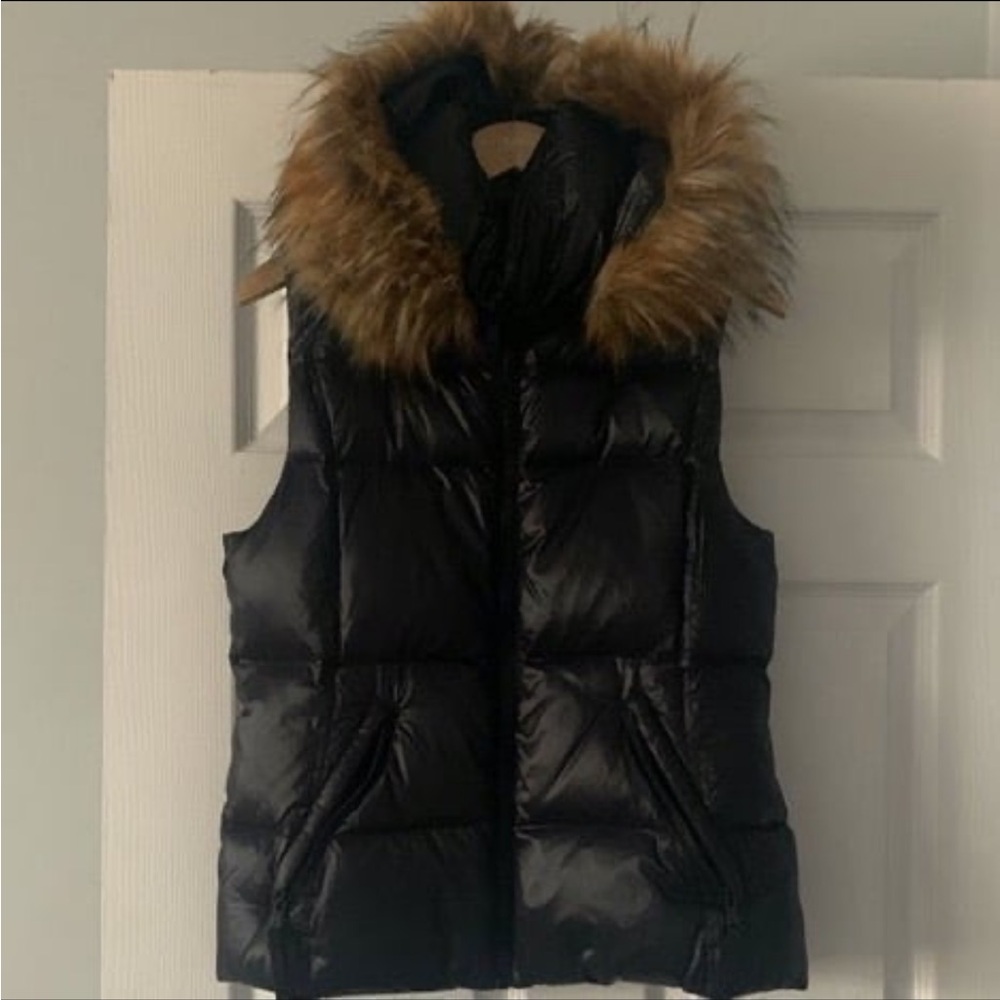New S13 Puffer Vest with Fur Hood Black L